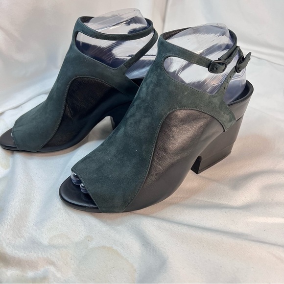 3-1 PHILLIP LIM Black Leather Grey Nubuck Open Toe Heels Size 5.5 - Picture 3 of 13